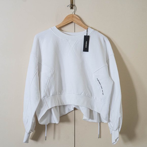 Diesel White Cotton Gathered Back Sweatshirt F-Mondy Felpa Size Medium - Picture 4 of 9